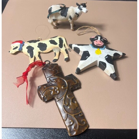 Lot of 4 Vintage Farmhouse Christmas Tree Hanging Ornaments Decorations Holiday - Picture 1 of 10